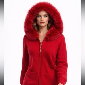 St. John Cashmere Fur Trim  knit sweater  Arctic Fox Fur